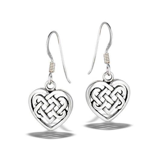 Sterling Silver Celtic Heart Love Promise High Polished Hook Earrings .925 New