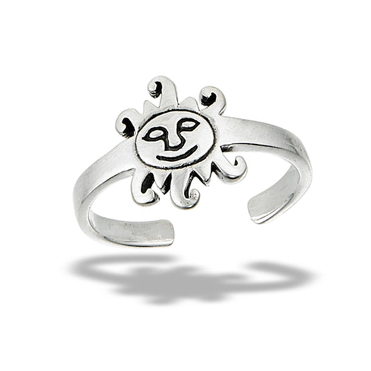 Sterling Silver Happy Sun Face Toe & Midi Ring 925 New Adjustable Beach Band