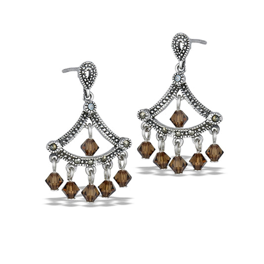 Sterling Silver Vintage Style Chandelier Rhinestone Elegant Earrings Marcasite