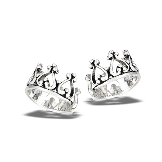 Sterling Silver Classic Heart Crown Bali Style Ear Cuff Earrings 925 New