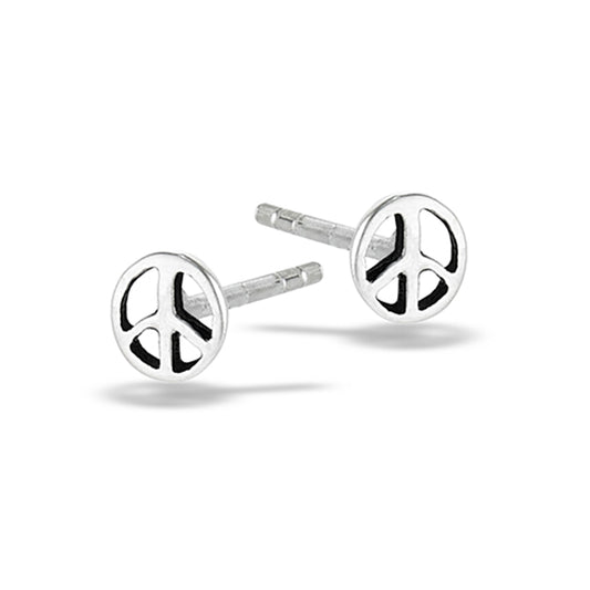 Sterling Silver Peace Sign Peaceful Symbol Stud High Polished Earrings 925 New
