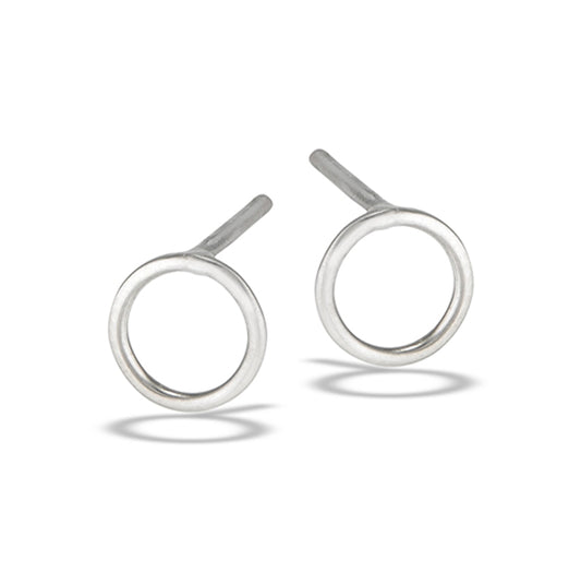 Sterling Silver Modern Simple Open Circle Outline 7mm Stud Earrings 925 New