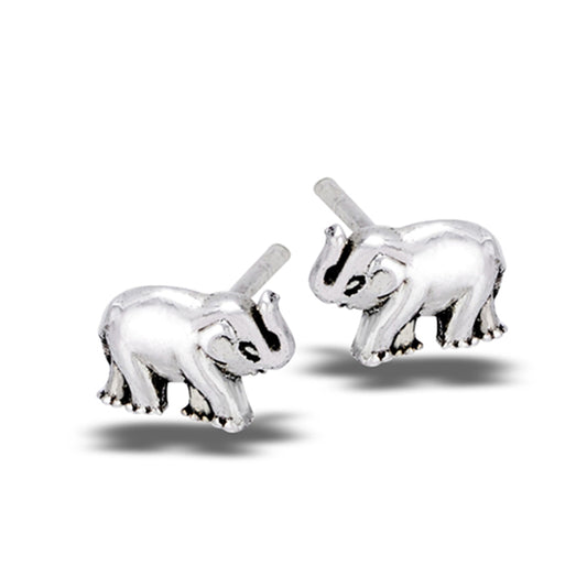 Sterling Silver Adorable Boho Elephant Animal Stud Oxidized Earrings 925 New
