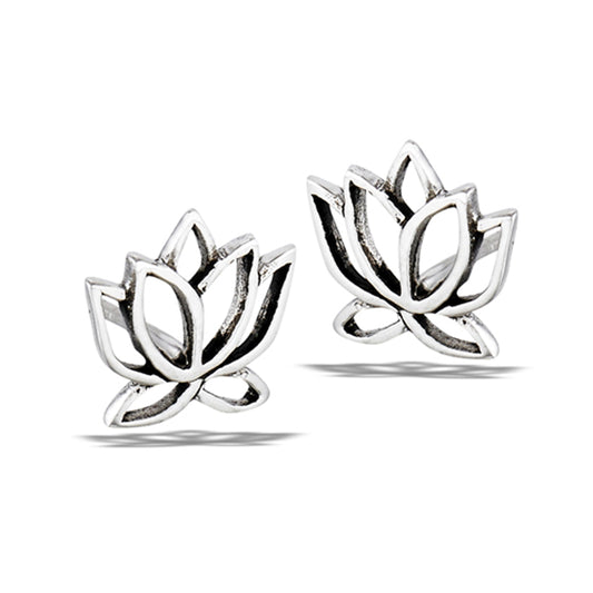 Sterling Silver Lotus Flower Bloom Nature Peace Growth Stud Earrings 925 New