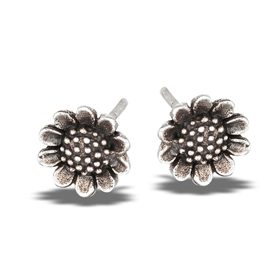 Sterling Silver Realistic Sunflower Nature Flower Plant Stud Earrings 925 New