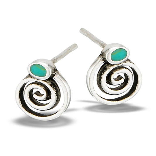 Sterling Silver Cute Vintage Simulated Turquoise Swirl Earrings 925 New