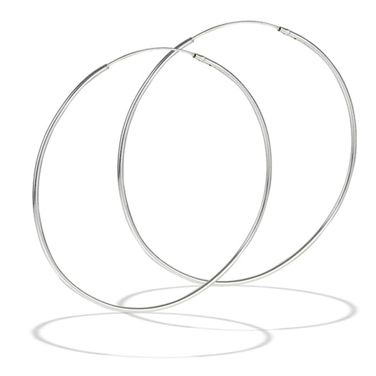 Sterling Silver Continuous Thin Hoop Classic Fashion Earrings .925 New 60mm