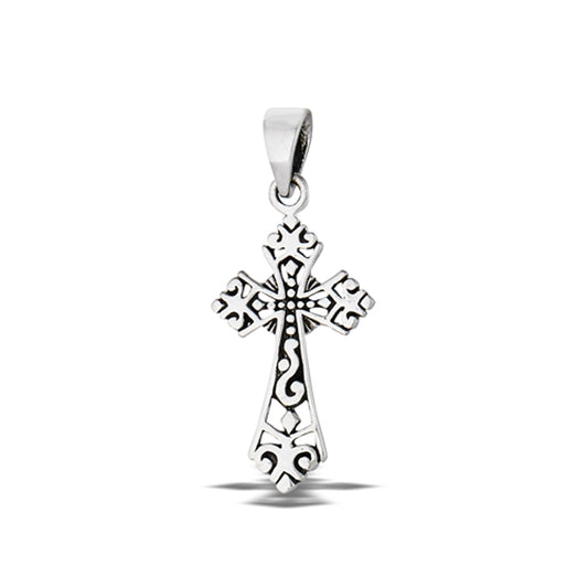 Sterling Silver Ornate Cross Pendant Filigree Swirl Victorian Style Charm 925