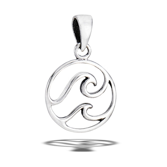 Sterling Silver Double Wave Pendant Open Hoop Outline Water Beach Ocean Charm