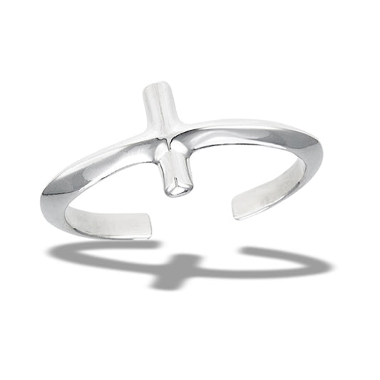 Sterling Silver High Polish Sideways Cross Toe Ring Adjustable Midi Band 925 New