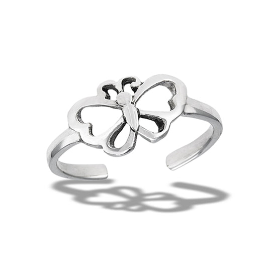 Adjustable Sterling Silver Open Small Butterfly Toe Ring 925 New Midi Band