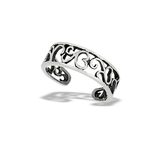 Sterling Silver Adjustable Filigree Heart Toe Ring 925 New Classic Midi Band