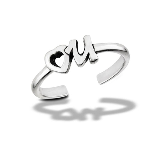Sterling Siliver Heart You Toe & Midi Ring Love 925 New Adjustable Band
