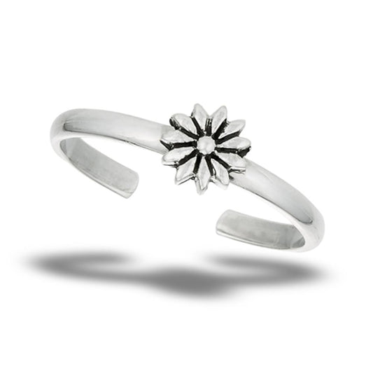 Sterling Silver Oxidized Daisy Flower Toe Midi Ring Adjustable Band .925 New
