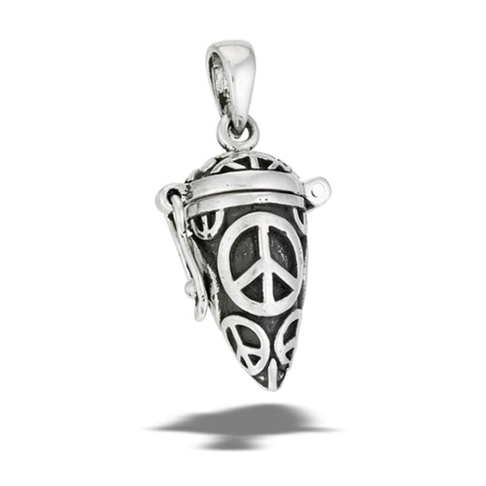 Sterling Silver Beautiful Conical Container Peace Signs Pendant Oxidized Charm