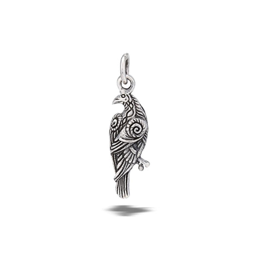 Sterling Silver Artistic Raven Cute Pendant Eagle Swirl Bird Charm 925 New