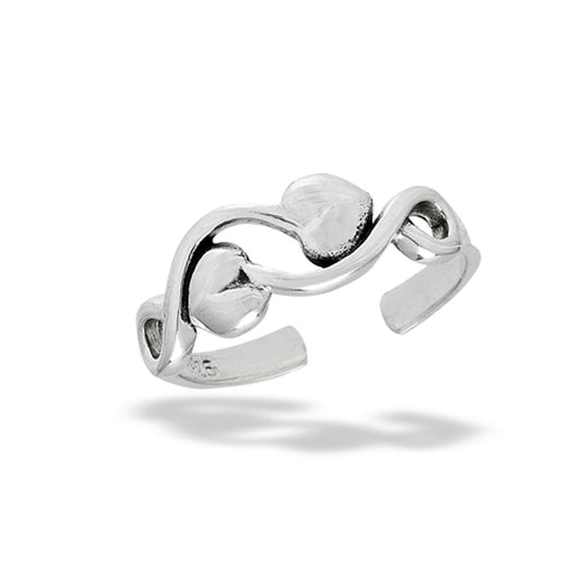 Sterling Silver Cute Double Heart Swirl Toe Midi Ring Adjustable .925 New