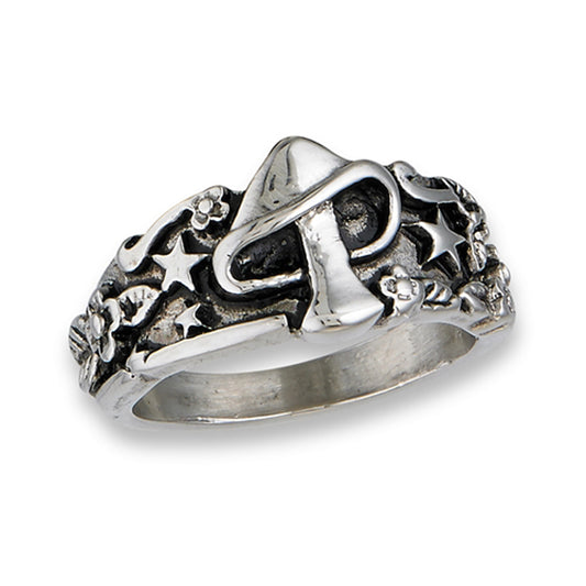 Mushroom Star Flower Mystic Fashion Ring Stainless Steel Leaf Band Sizes 4-12