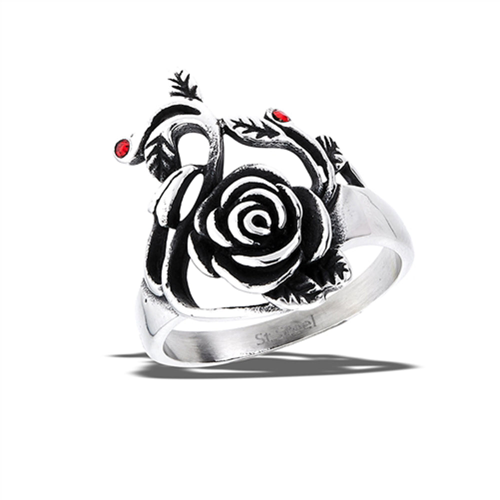Stainless Steel Garnet CZ  Rose Ring