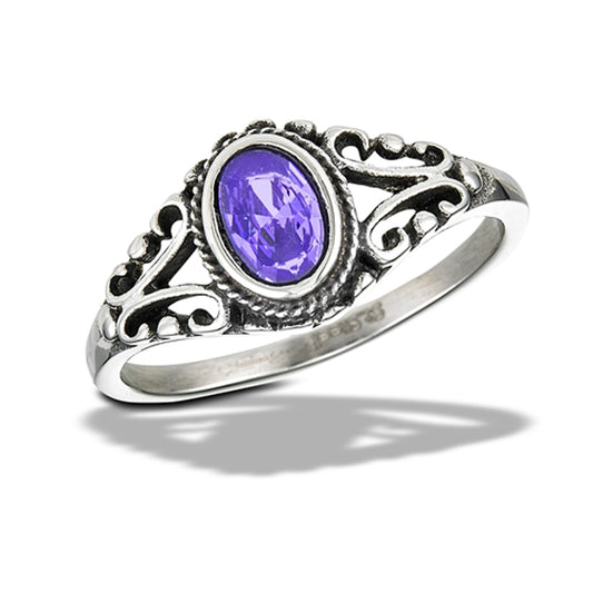 Stainless Steel Bali Amethyst CZ Ring