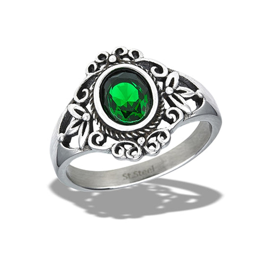Stainless Steel Emerald CZ Ring