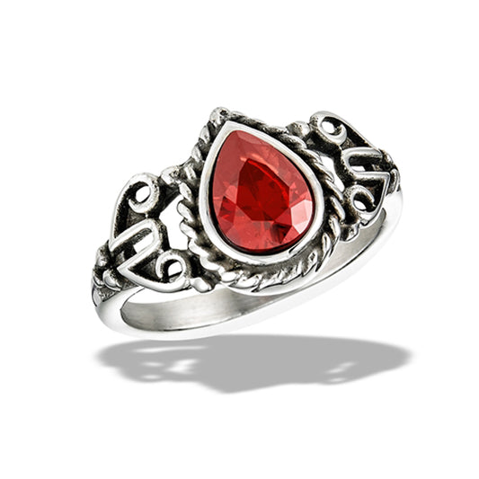 Stainless Steel Garnet CZ Bali Style Ring