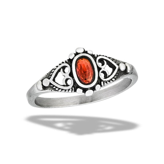 Stainless Steel Garnet CZ Heart Ring