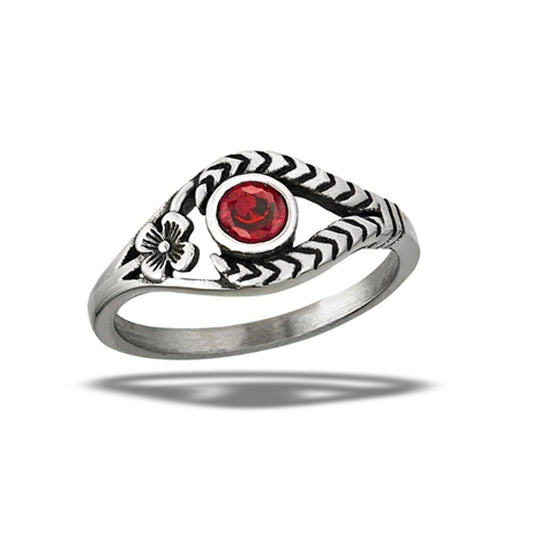 Stainless Steel Garnet CZ Ring