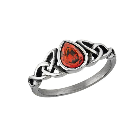 Stainless Steel Garnet CZ Celtic Ring