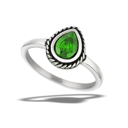 Stainless Steel Emerald CZ Ring