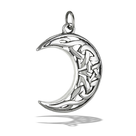 Stainless Steel Cute Crescent Moon Pendant Astrological Celtic Pentacle Charm