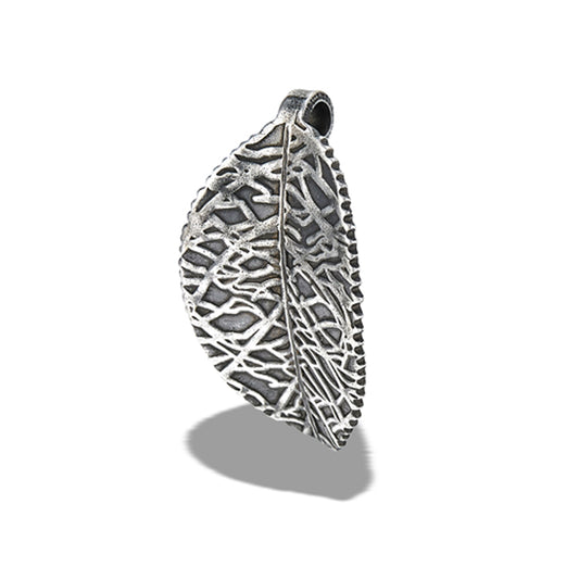 Stainless Steel Beautiful Oxidized Leaf Pendant Intricate Venation Pattern Charm