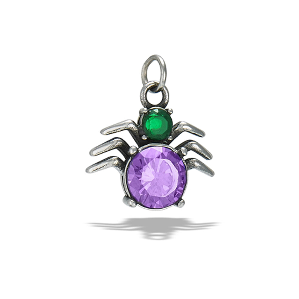 Stainless Steel Fashion Multicolor CZ Spider Pendant Oxidized Halloween Charm