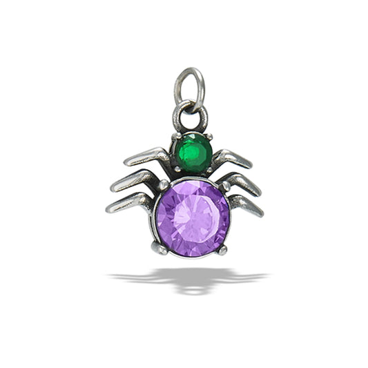 Stainless Steel Fashion Multicolor CZ Spider Pendant Oxidized Halloween Charm