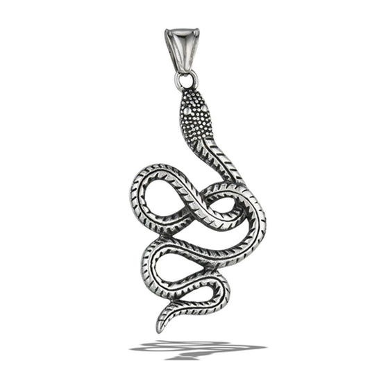 Stainless Steel Beautiful Twisted Snake Pendant Oxidized Viper Serpent Charm