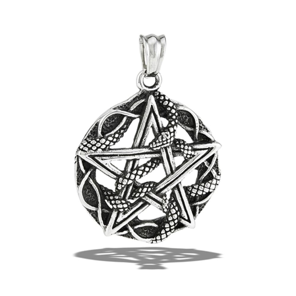 Stainless Steel Fashion Pentagram Snake Wrapped Pendant Paganism Faith Charm