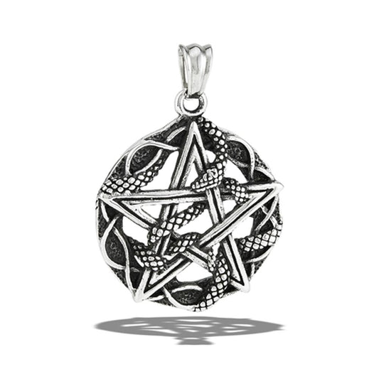 Stainless Steel Fashion Pentagram Snake Wrapped Pendant Paganism Faith Charm