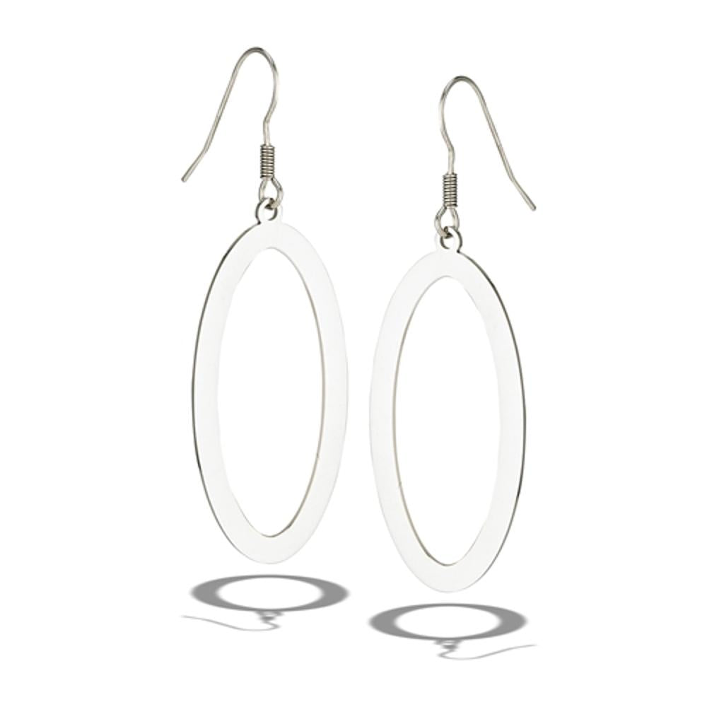 Stainless Steel High Polish Dangle Oval Hoop Wired Hook Earrings