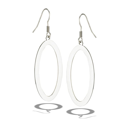 Stainless Steel High Polish Dangle Oval Hoop Wired Hook Earrings