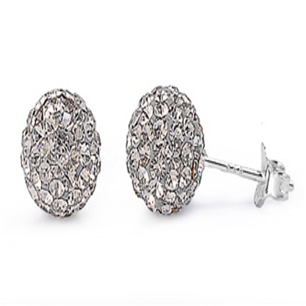 Sterling Silver Wholesale Light Gray Rhinestone Studded Ball CZ Earrings 925 New