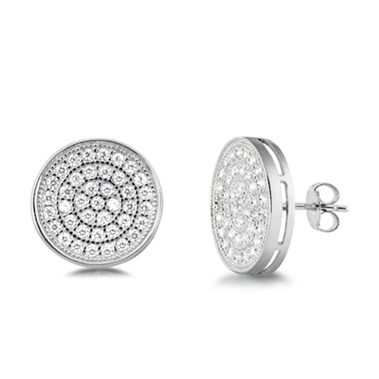 Sterling Silver Micro Pave Circle Cluster Round Simple Earrings Clear CZ 925 New