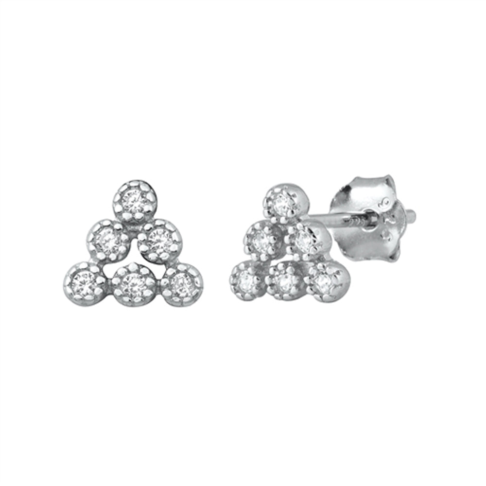 Sterling Silver Studded Triangle Simple Modern Statement Earrings Clear CZ 925