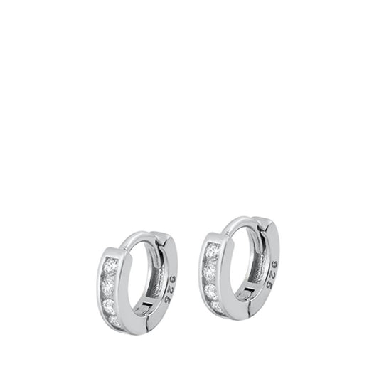 Sterling Silver Fashion Clear CZ Studded High Polished Hoop Earrings 925 New