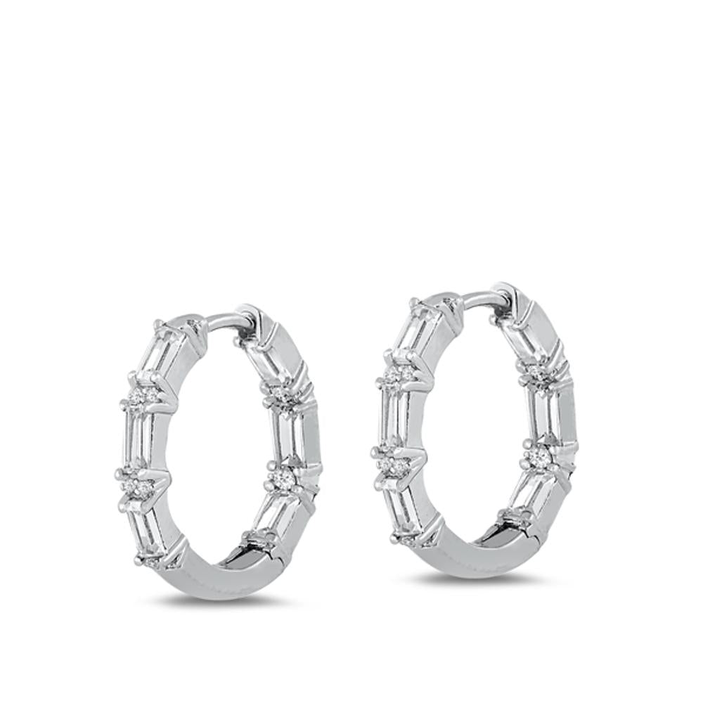 Sterling Silver Unique Clear CZ Elegant Studded Hoop Earrings 925 New