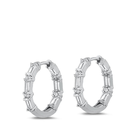 Sterling Silver Unique Clear CZ Elegant Studded Hoop Earrings 925 New