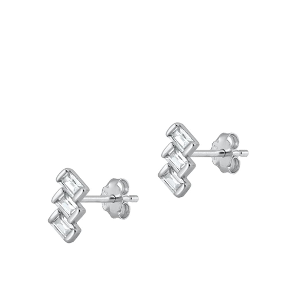 Sterling Silver Beautiful High Polished Clear CZ Earrings 925 New