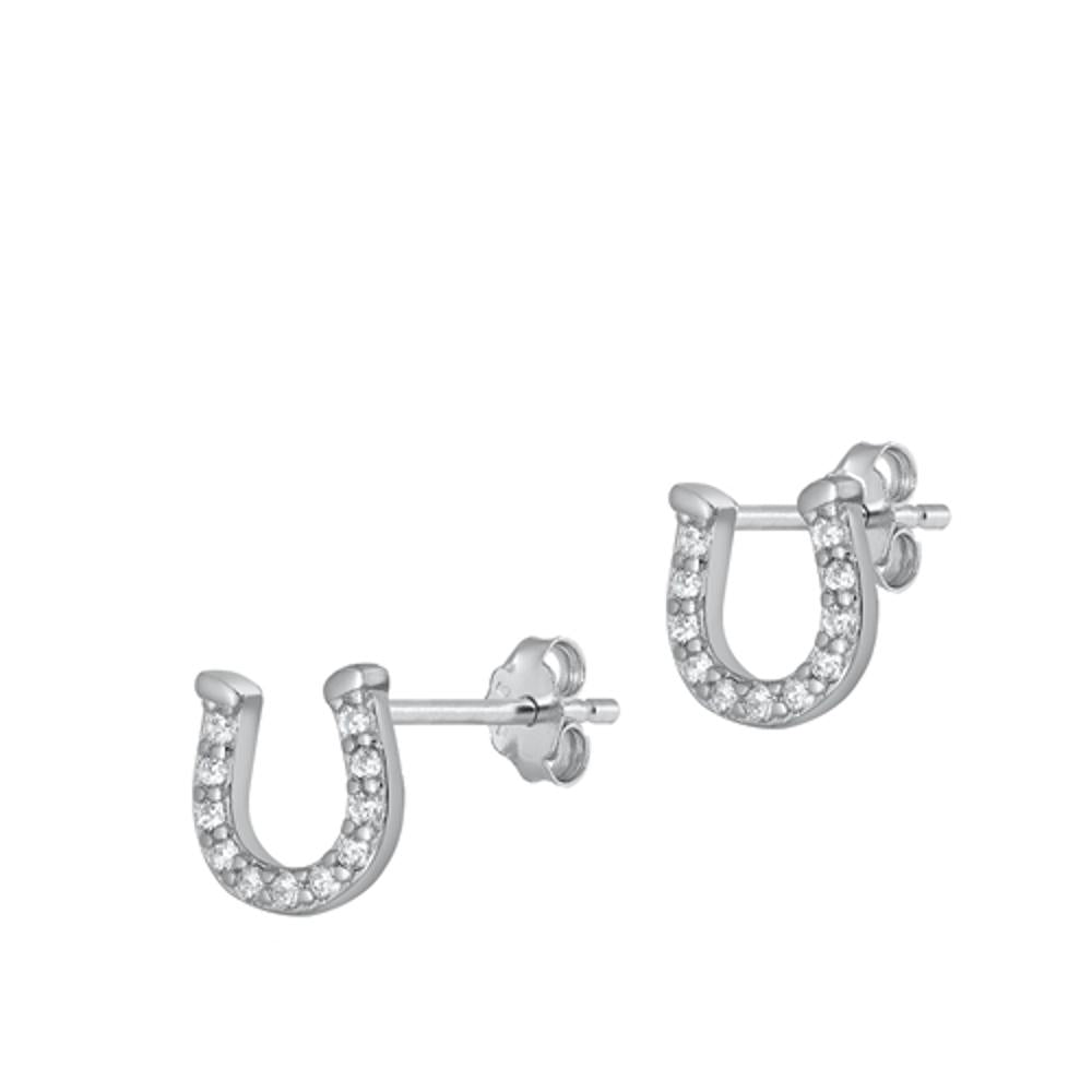 Sterling Silver Unique Studded Horseshoe Good Luck Fashion Earrings .925 New