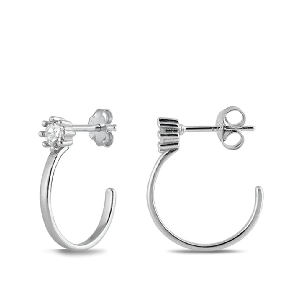 Sterling Silver Wholesale High Polished Clear CZ Hoop Post Earrings 925 New