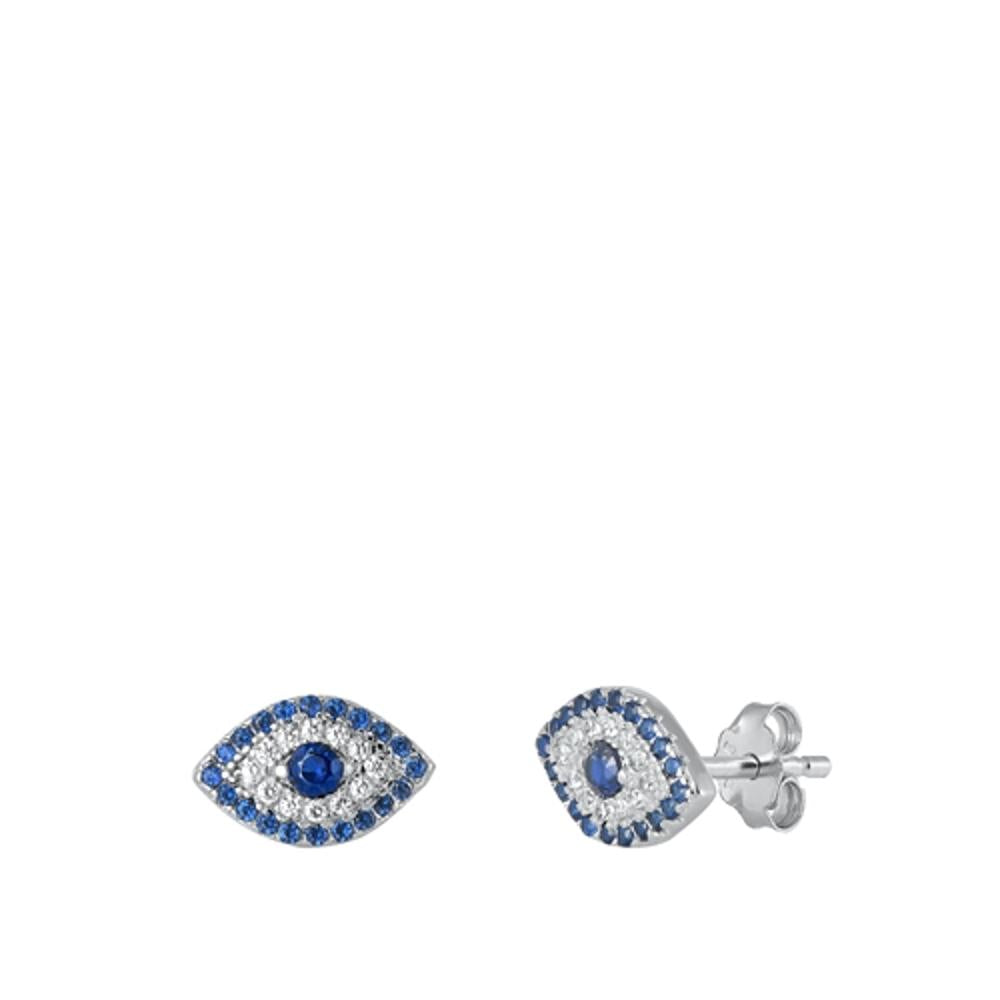 Sterling Silver Beautiful Classic Clear And Blue CZ Eye Stud Earrings 925 New