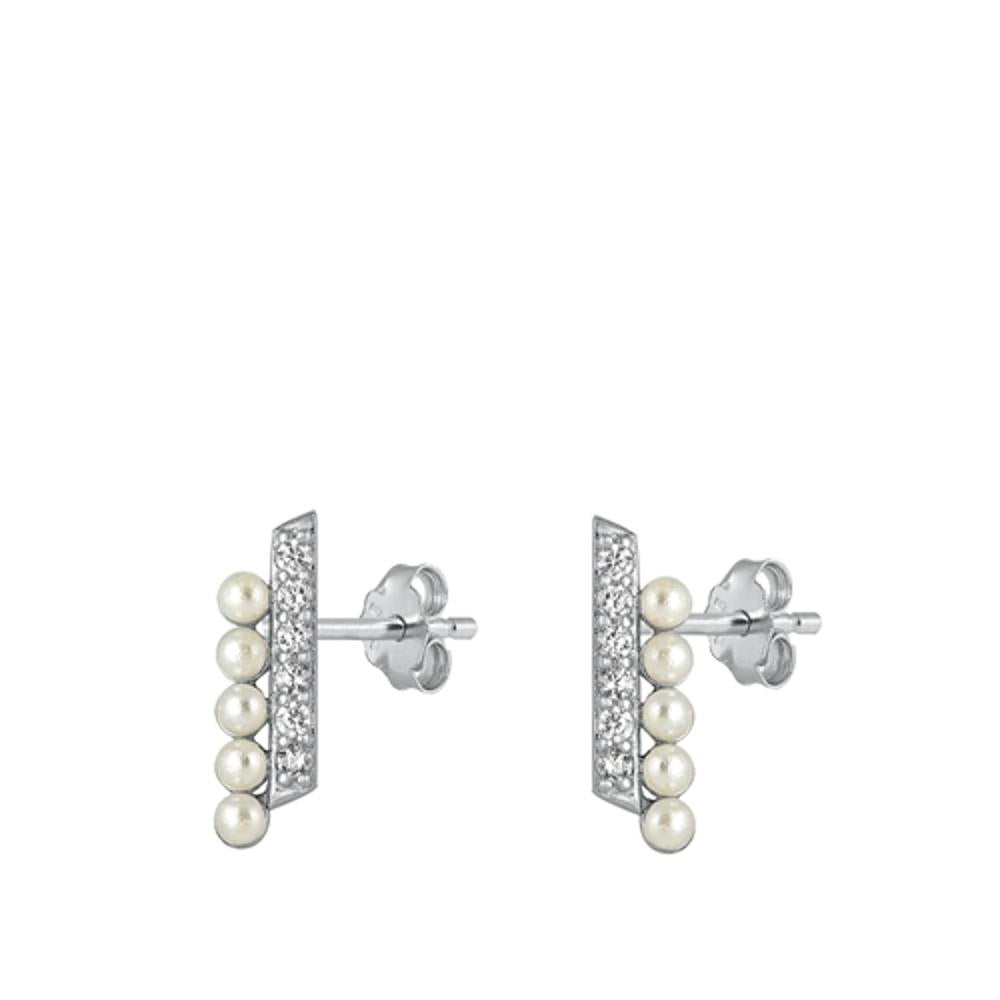 Sterling Silver Beautiful Clear CZ Freshwater Pearl High Polished Earrings 925
